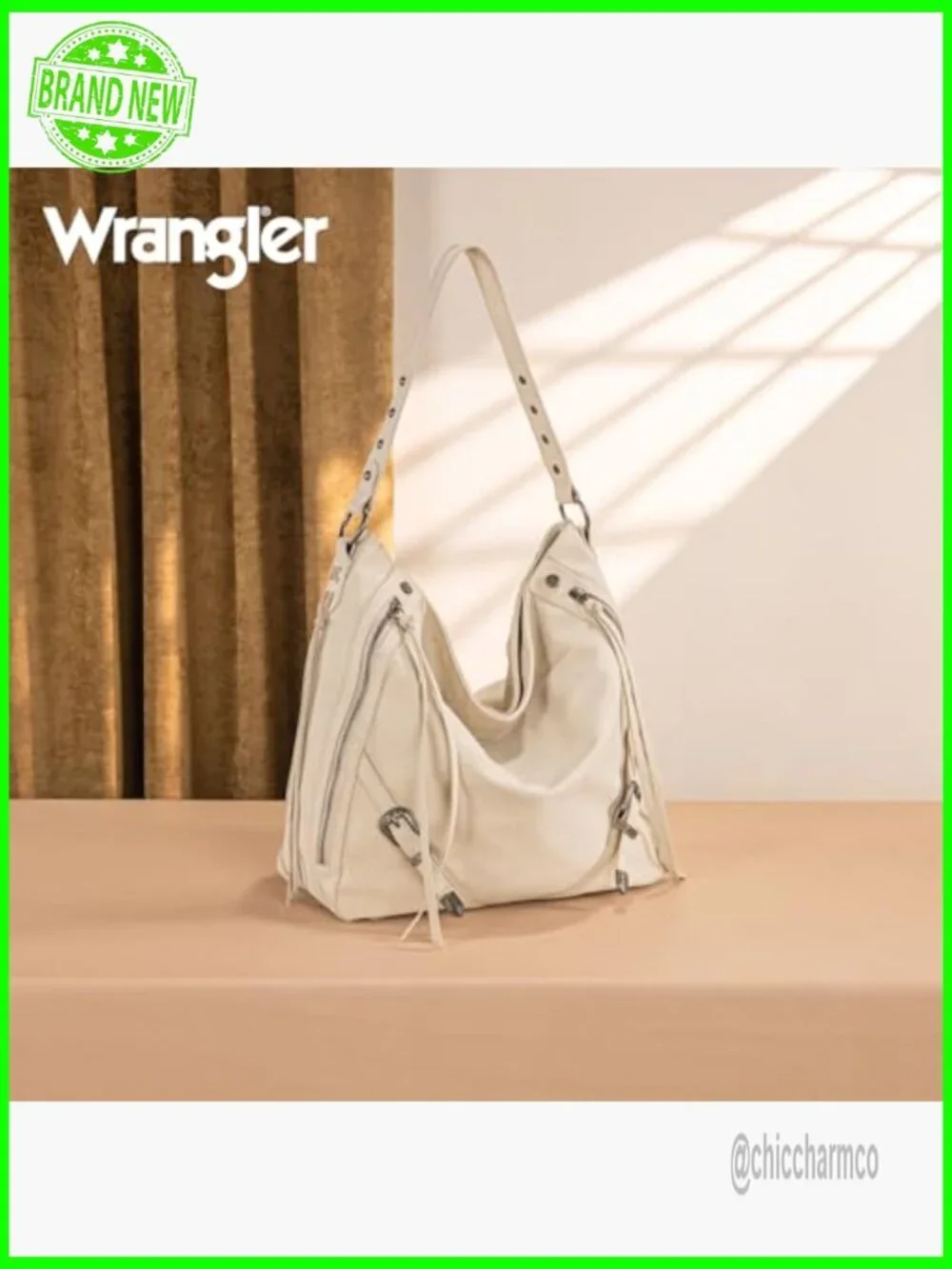 Large Faux Suede Hobo Shoulder Bag with Fringe Buckle Details